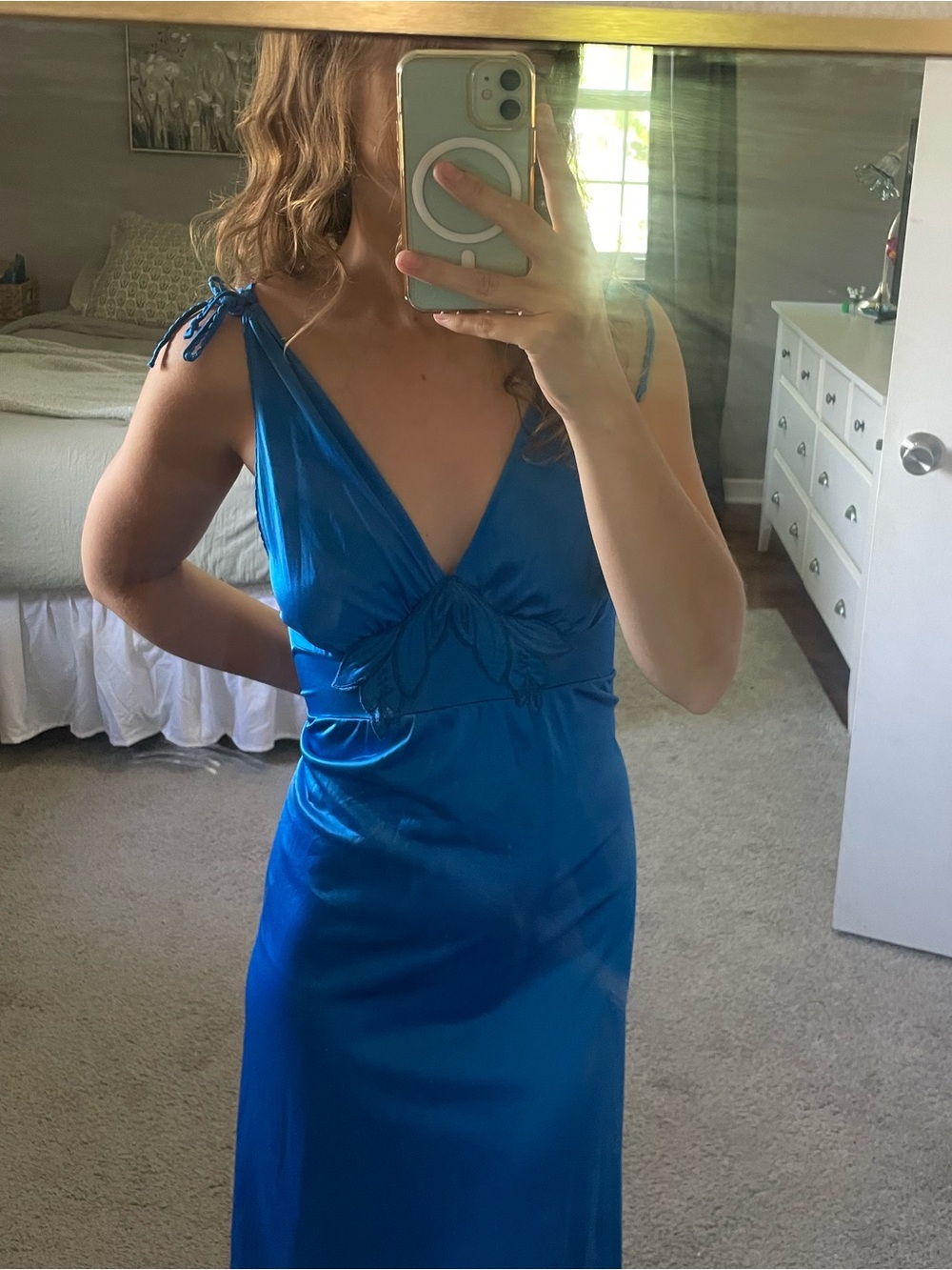 Beach Girl Blue Floral Satin Maxi Dress Size Small - Picture 3 of 13